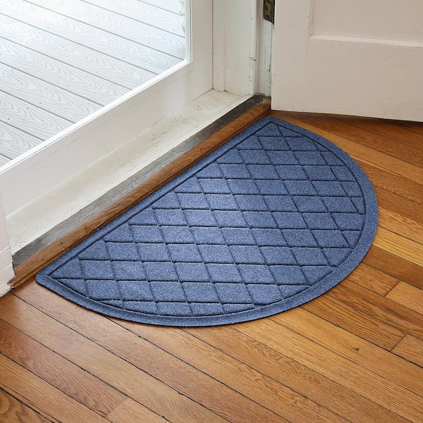 Waterhog Argyle 24 in. x 39 in. Indoor Outdoor PET Polyester Half Round Doormat Navy