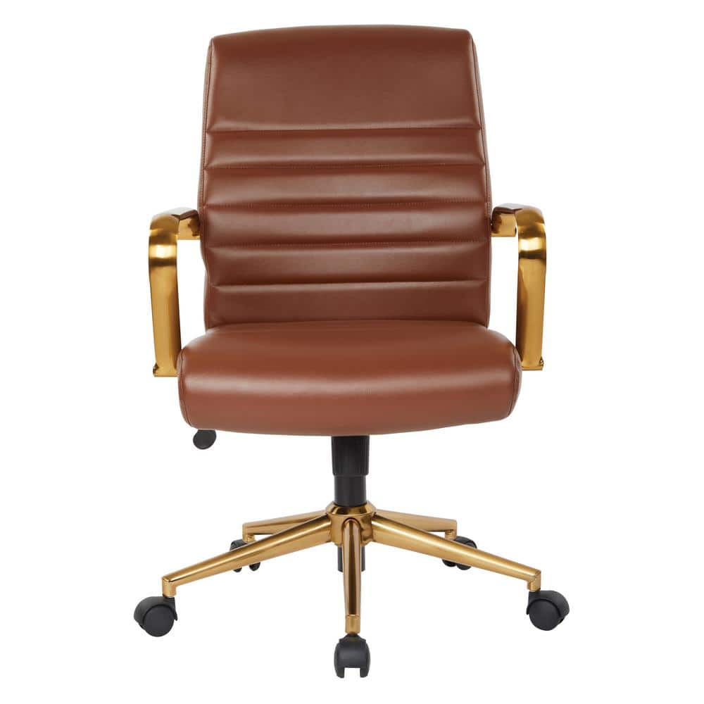 Saddle Brown Faux Leather Office Chair with Gold Frame