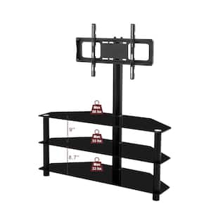 SSuper 43.30 in. Black Glass TV Stand Fits TV's up to 65 in. with 3-Tier Shelves