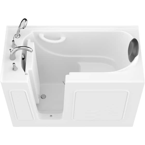 Universal Tubs Safe Premier Series 26 in. L x 53 in. W Left Side Drain Soaker Jetted Bathtub in White with Fast Filling Faucet Set