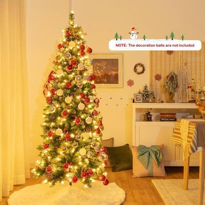 6 ft. Pre-Lit Hinged Christmas Tree Artificial Pencil Xmas Tree with LED Lights