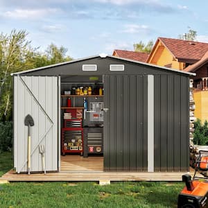 10 ft. W x 8 ft. D Black Metal Storage Shed with Floor Frame, Lockable Door, and Vents for Garden (75 sq. ft.)