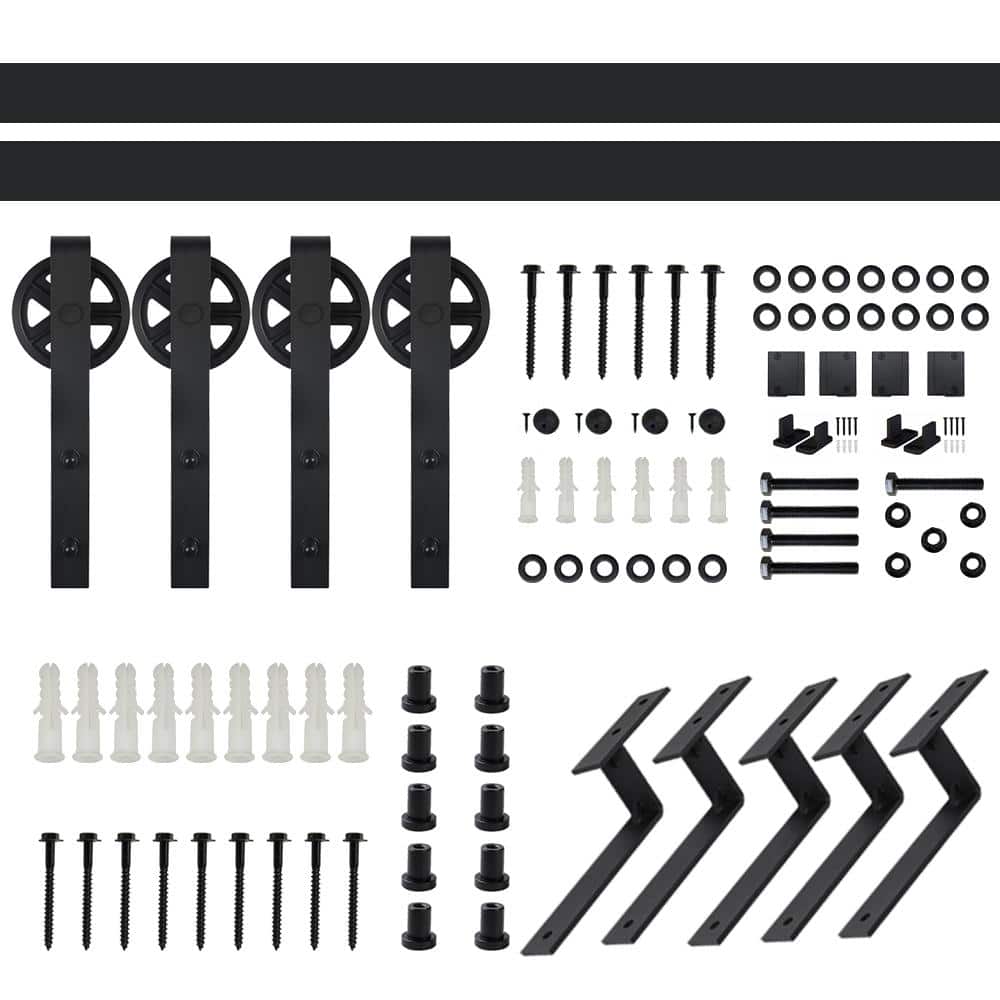 Black Sliding Bypass Barn Door Hardware Track Kit, 79 in.