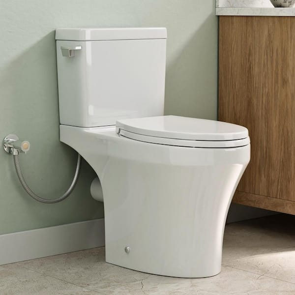 Rear Outlet Toilet, 18 in. Tall Skirted and Elongated White Ceramic 2-Piece Toilet, 1.28 GPF, P-Trap, 7 in. Rough-In