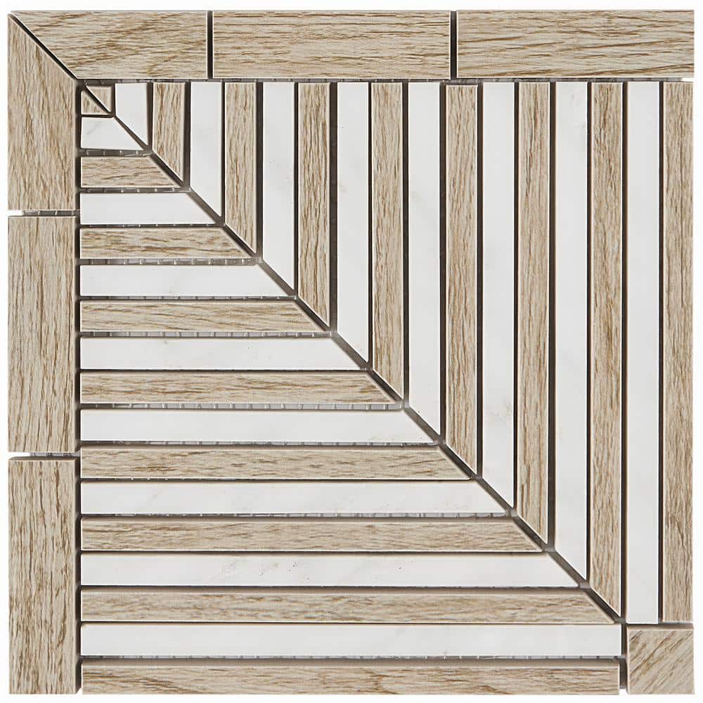 Florey Linear Corner Asian Statuary and Wooden Beige 7.87 in. x 7.87 in. Polished Marble Mosaic Tile (0.43 sq. ft./Each) price history on PriceWatchPro
