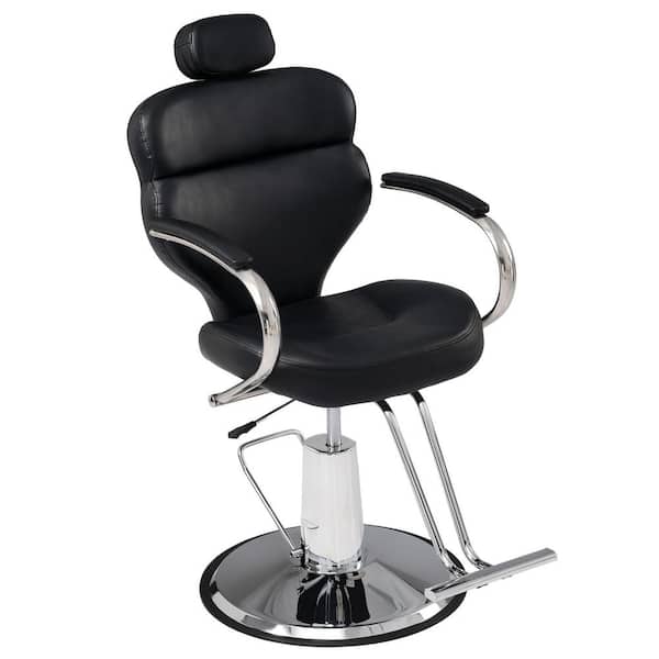Seafuloy Upholstered Adjustable Height Barber Salon Chair in Black