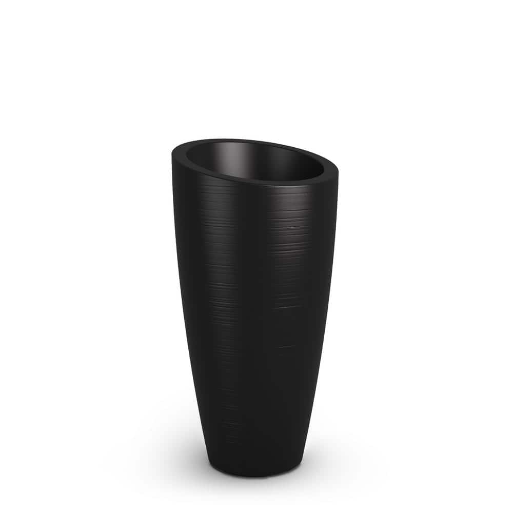 Modesto 32" Tall Black Polyethylene Planter with Grooved Texture