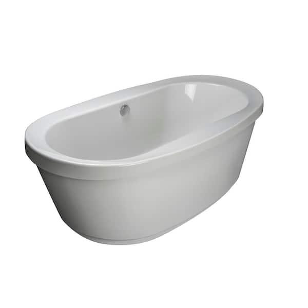 JACUZZI INIZIO 65.5 in. x 35.625 in. Heated Soaking Bathtub with Center Drain in White with NW50827 Round Tub Filler in Chrome