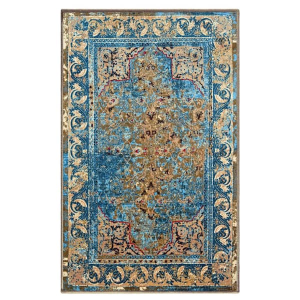 SUPERIOR Angeles Beige 8 ft. x 10 ft. Non-Slip Floral Mediterranean Nylon Area Rug