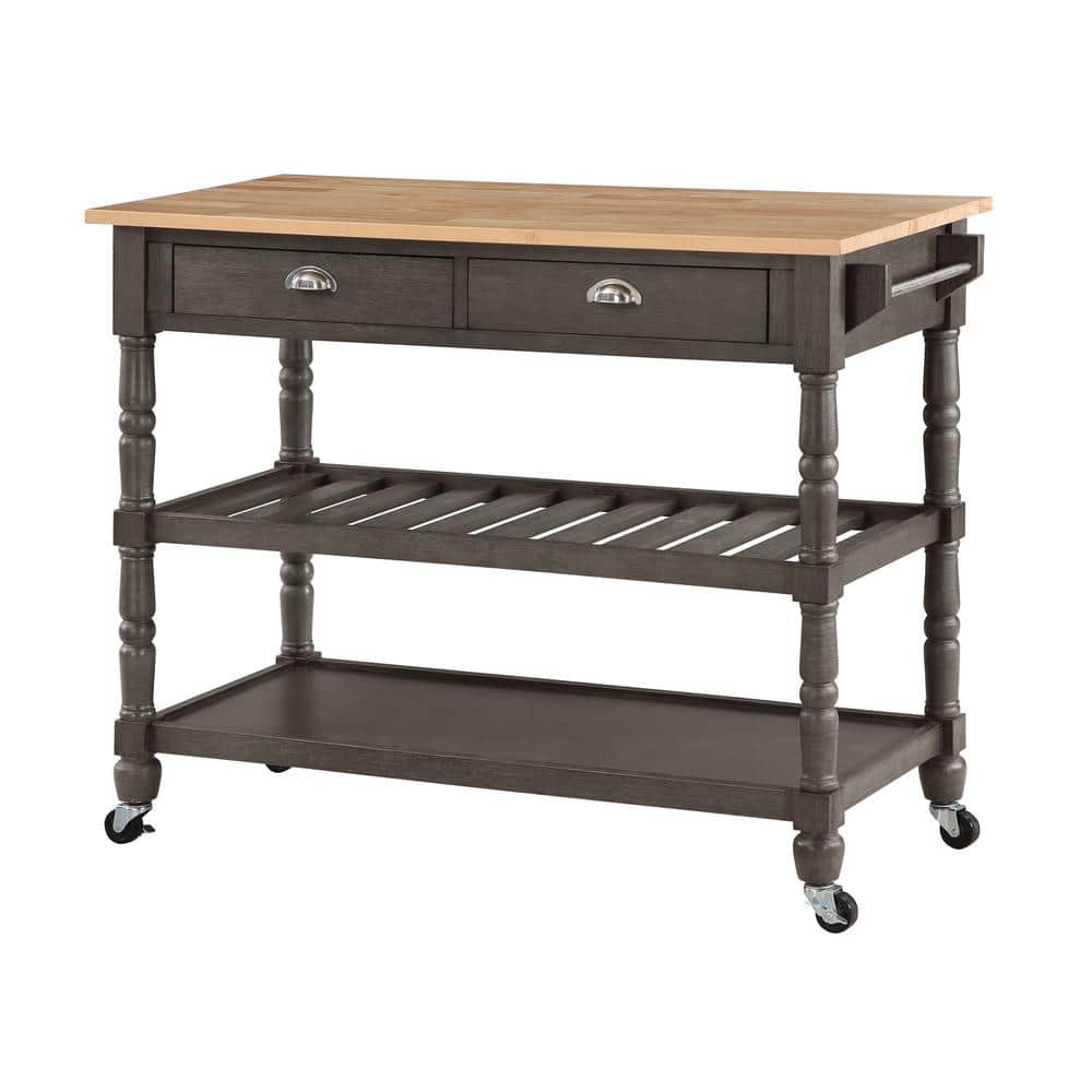Classic Butcher Block Kitchen Cart with Wine Storage and Drawers