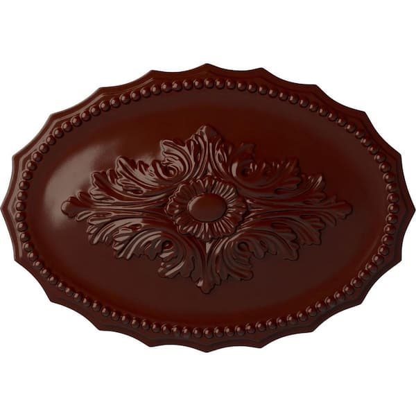 Ekena Millwork 1-1/2" x 16-7/8" x 11-3/4" Polyurethane Oxford Ceiling Medallion, Brushed Mahogany