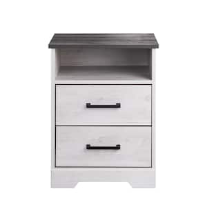 Rustic Ridge Washed White 2-Drawer 18.75 in. x 24.5 in. x 16.25 in. Nightstand with Open Cubby, Wooden Bedside Table