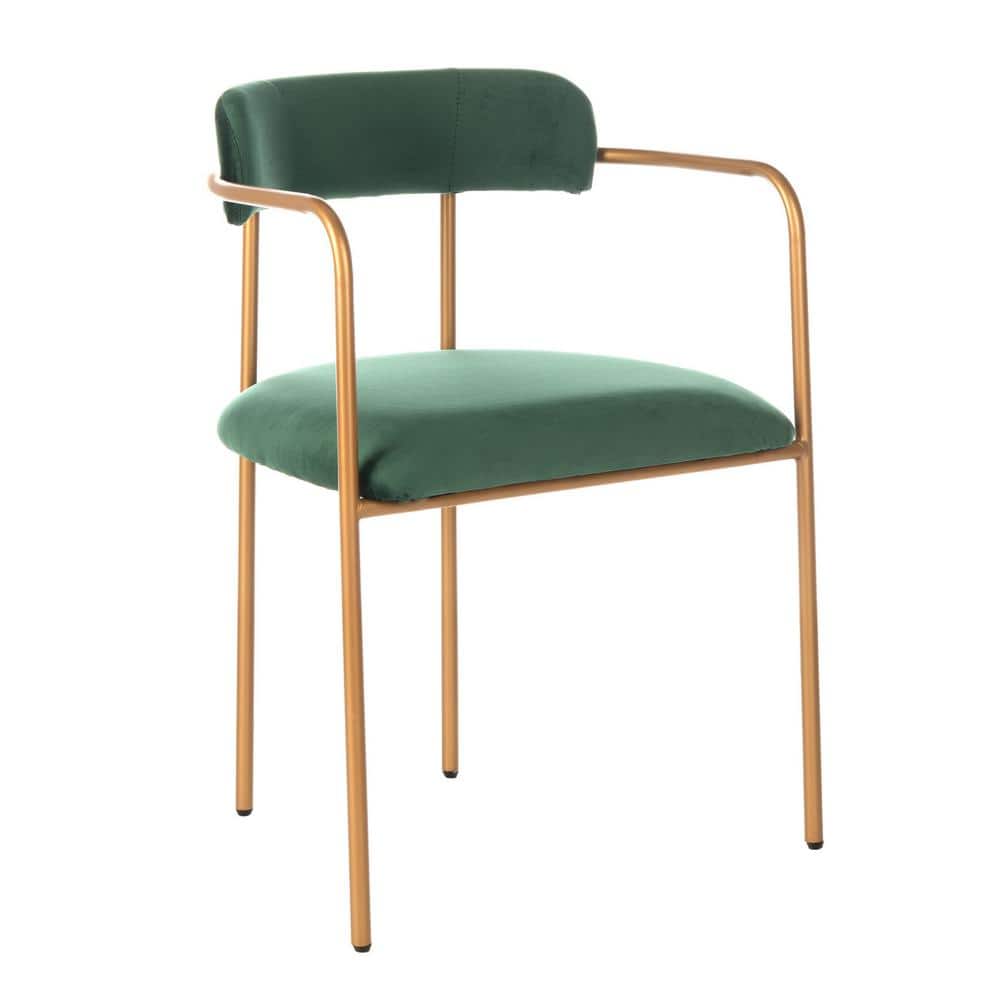 Malachite Green Velvet & Gold Metal Upholstered Side Chair