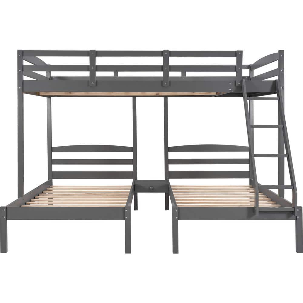 wetiny Gray Full Over Twin and Twin Bunk Bed Triple Bunk Bed