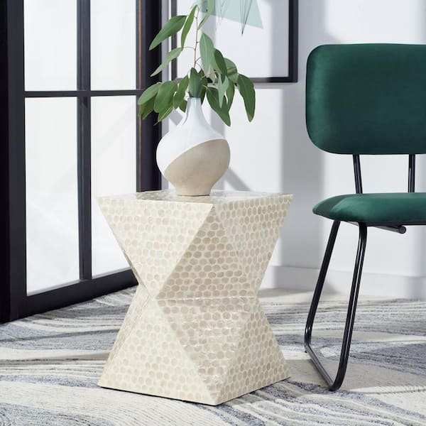 Milan 13.4 in. White Square Shell End Table