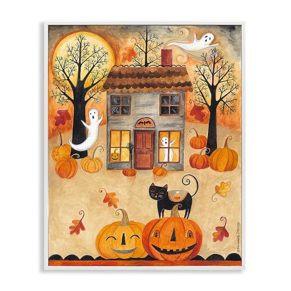Stupell Industries Ghosts on Halloween Night by Bernadette Deming 1 Piece Framed Graphic Print Architecture Art Print 14 in. x 11 in.