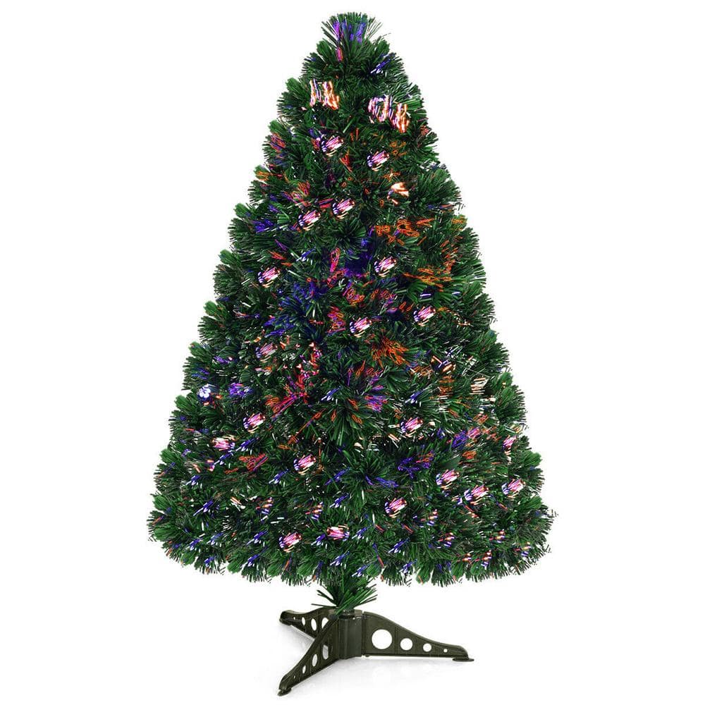 Costway - 3Ft Pre-Lit Fiber Optic PVC Christmas Tree Tabletop Plastic - Green