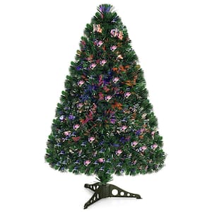 3 ft. Pre-Lit Artificial Christmas Tree Fiber Optic PVC Tips Plastic Stand