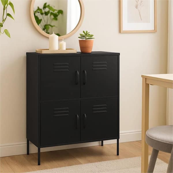 Black 40 in. H Storage Cabinet with 2-Adjustable Shelves and 4-Doors