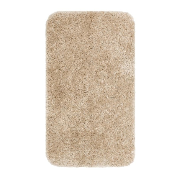Mohawk Home Bridgetown Plush 20 in. x 34 in. Beige Solid Polyester Rectangle Machine Washable Bath Mat