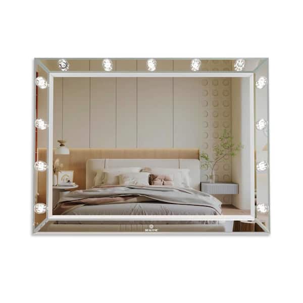 FUNKOL 30.5 in. W x 40 in. H Rectangular Aluminum Framed Wall Mounted Bathroom Vanity Mirror with Bulbs in White