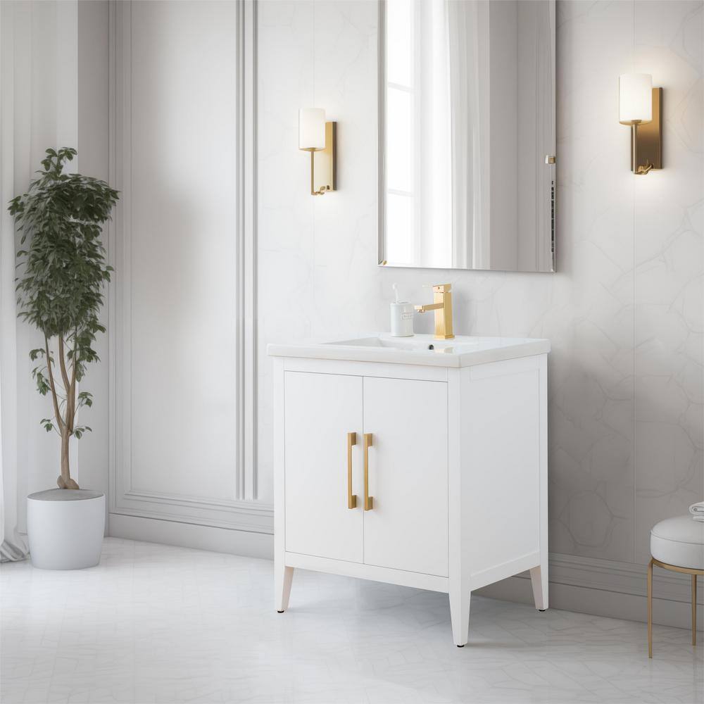 White Poplar Wood 30" Single Vanity with Golden Brushed Accents
