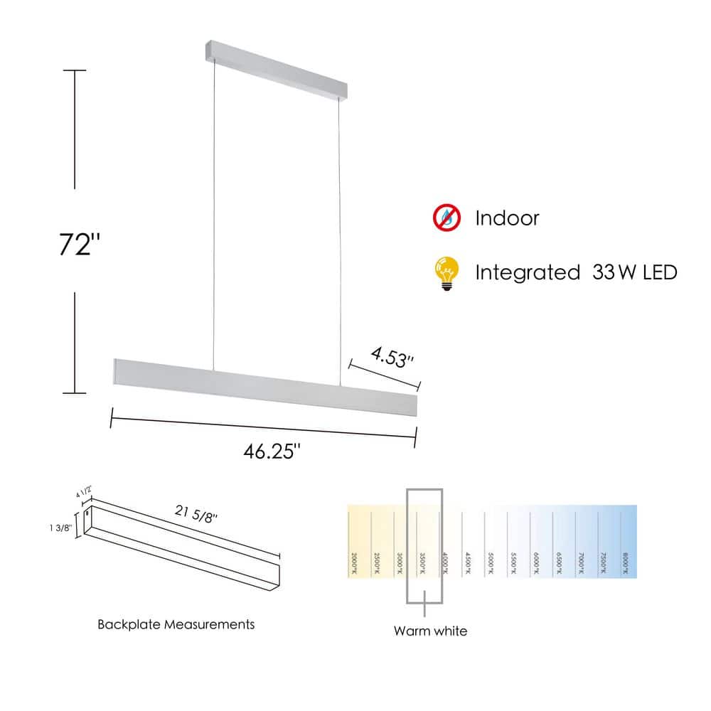 Climene 47" Brushed Aluminum LED Linear Pendant Light