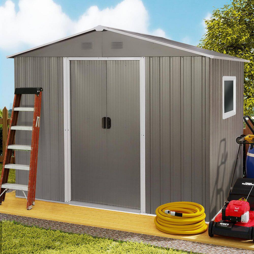 8 ft. W x 6 ft. D Metal Storage Shed Outdoor Tool Room with Foundation, Window and Shelf, Gray (36 sq. ft.) price history on PriceWatchPro