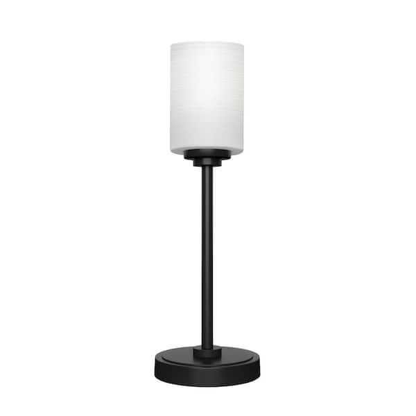 Unbranded Quincy 17.5 in. Matte Black Accent Lamp with White Matrix Glass Shade