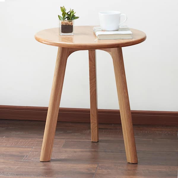 17.72 in. Wood Round Natural Solid Oak Wood End Table for Living Room/Bedroom, Easy Assembly