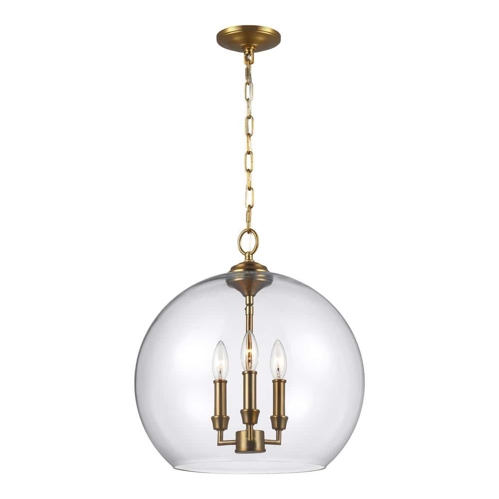 Modern Classic Burnished Brass 3-Light Globe Pendant with Clear Glass