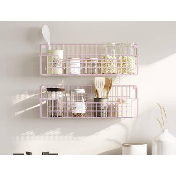 14.57 in. (Pack-4) Metal Wall Mount Spice Rack in Pink