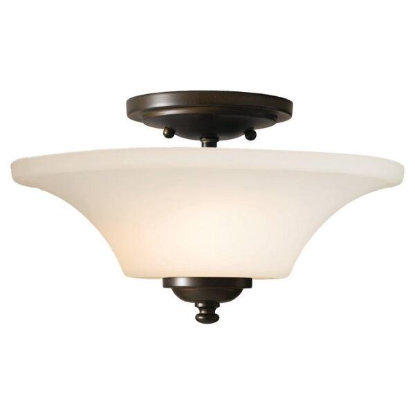 Generation Lighting Barrington 13 in. W 2-Light Oil Rubbed Bronze Semi-Flush Mount with Opal Etched Glass