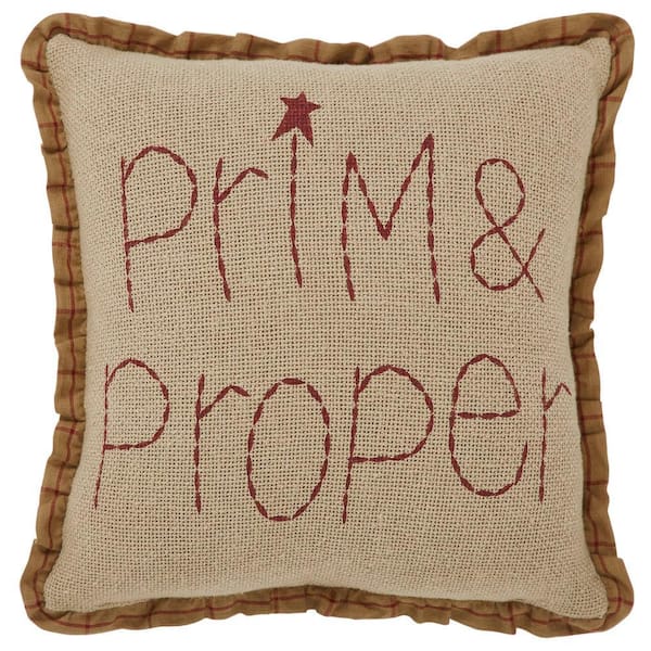 Connell Burgundy Natural Primitive Ruffled Prim, Proper 12 in. x 12 in. Throw Pillow