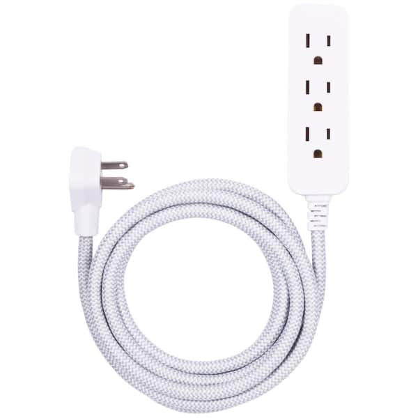 GE 8 ft. 3-Outlet Designer Extension Cord Surge Protector, Gray/White