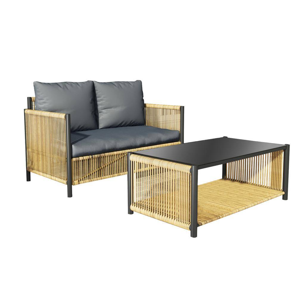 2-Piece Brown Wicker and Black Steel Patio Conversation Set with Gray Cushions price history on PriceWatchPro