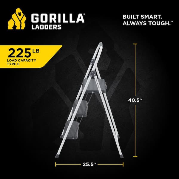 Gorilla Ladders - 3-Step Compact Steel Step Stool with 225 lb. Load Capacity Type II Duty Rating (8ft. Reach Height)