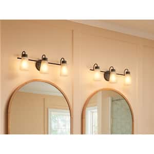 Erma 23 in. 3-Light Olde Bronze Traditional Bathroom Vanity Light with Satin Etched Glass Shades