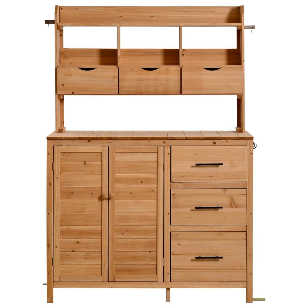 44.60 in. W x 19.50 in. D x 65.00 in. H Natural Wood Garden Potting Bench Table with Drawers and Side Hook price history on PriceWatchPro