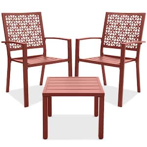 Terracotta 3-Piece Metal Outdoor Patio Bistro Set with 2 Stackable Chairs and Table