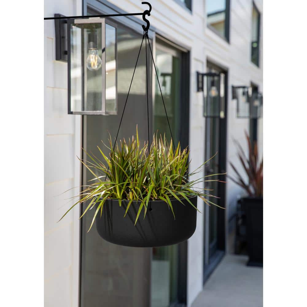 Black Plastic-Stone Composite Hanging Patio Planter Bowl