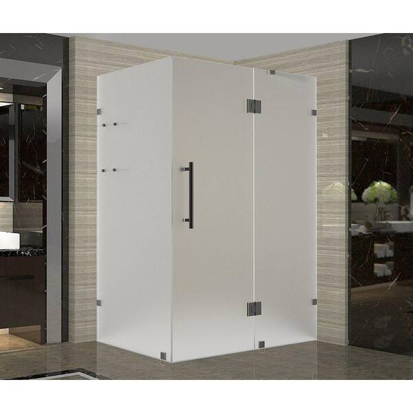 Aston Avalux GS 42 in. x 36 in. x 72 in. Frameless Hinged Shower Enclosure with Frosted Glass and Shelves in Oil Rubbed Bronze