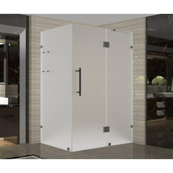 Aston Avalux GS 42 in. x 38 in. x 72 in. Frameless Shower Enclosure with Frosted Glass and Shelves in Oil Rubbed Bronze