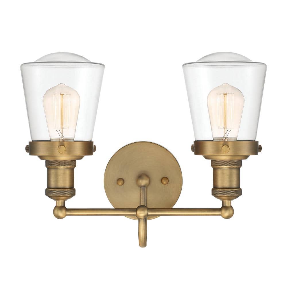 Taylor Old Satin Brass 2-Light Dimmable Vanity Fixture with Clear Glass Shades