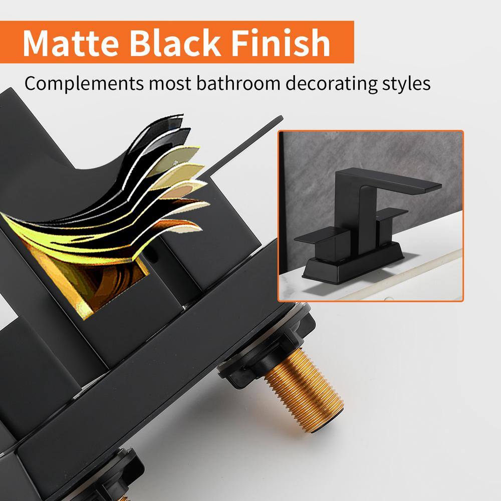 Matte Black Stainless Steel Double Handle Bathroom Faucet with Drain Kit