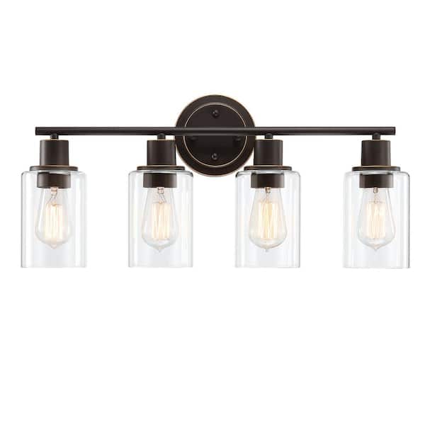 Hukoro GLA 23 in. 4-Light Bronze Vanity Light with Clear Glass Shade
