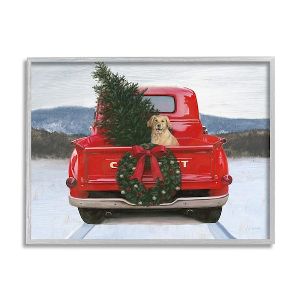 Stupell Industries Holiday Tree in Truck by James Wiens 1-Piece Framed Graphic Print Travel Poster Art Print 14 in. x 11 in.