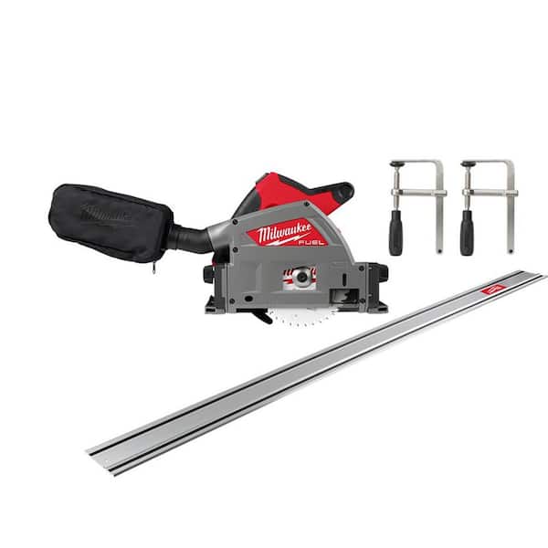M18 FUEL 18V Li-Ion Cordless Brushless 6-1/2 in. Plunge Cut Track Saw w/106 in. Track Saw Guide Rail & Track Clamps