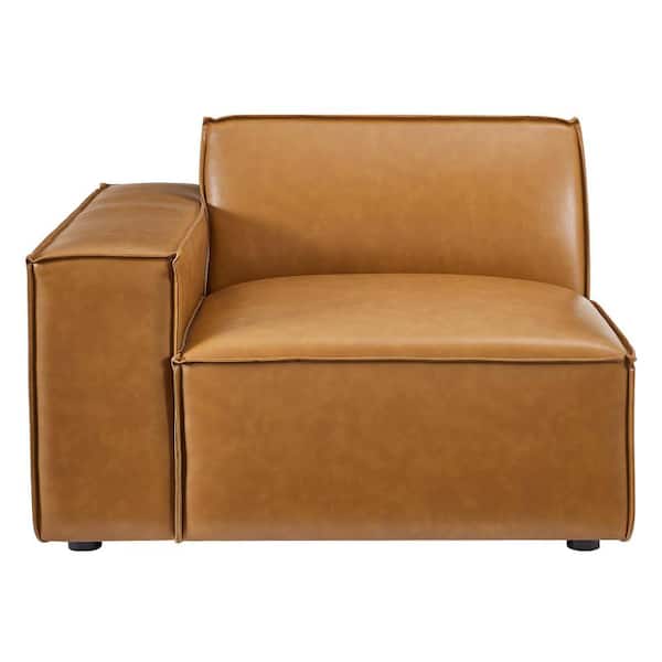 MODWAY Restore Right-Arm Faux Leather Sectional Sofa Chair in Tan