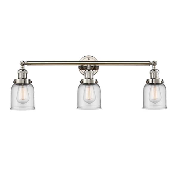 Innovations Bell 30 in. 3-Light Polished Nickel Vanity Light with Clear Glass Shade